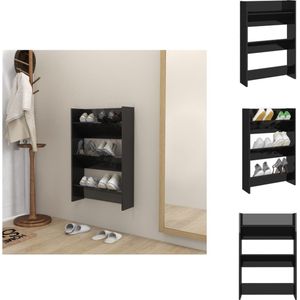 vidaXL Schoenenkast - 60x18x90 cm - Hoogglans zwart - spaanplaat - Schoenenkast