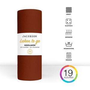 Jacobson - Hoeslaken - 130x200cm - Jersey Katoen - tot 23cm matrasdikte - Bruin