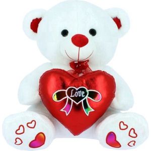 Teddybeer Wit met Rood Hart Love Pluche Knuffel 22 cm - Valentijnsdag cadeau voor hem haar - Knuffelbeer Beertje Teddy Liefde Mannen Vrouwen - Valentijn Cadeautje teddybeer - I Love You / Ik hou van je - Teddy Beer Groot