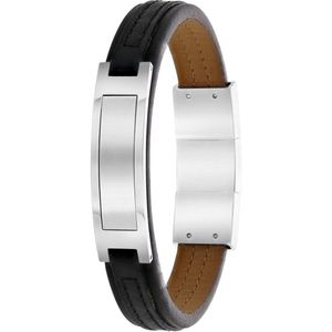 Lucardi Heren Armband dubbel zwart leer - Leer - Armband - Cadeau - 22 cm - Zilverkleurig
