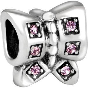 Quiges - 925 - Zilveren - Bedels -Sterling zilver - Beads - Zirkonia Vlinder Kraal Charm - Geschikt – voor - alle bekende merken - Armband Z613