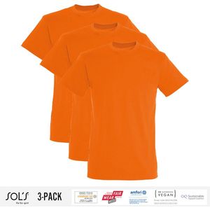 3 Pack Sol's Heren T-Shirt 100% biologisch katoen Ronde hals Oranje Maat L