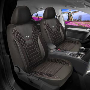 Autostoelhoezen voor Ford Mondeo 5 2014 in pasvorm, set van 2 stuks Bestuurder 1 + 1 passagierszijde PS - serie - PS708 - Zwart/witte naad