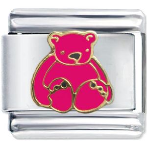 Quiges - Schakel - Bedel - 9mm - charms - Roze Beer - Geschikt voor - Nomination- armband - Schakelarmband - italy bedels armband