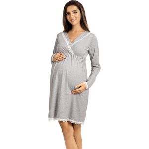Lupoline zwangerschaps- en voedingsnachthemd met lange mouwen- grijs 36