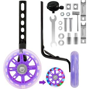 Steunwielen met lichtende, stille wielen voor kinderfietsen, compatibel met kinderfietsen van 12, 14, 16, 18, 20 inch met variabele snelheid en éénversnellingen.