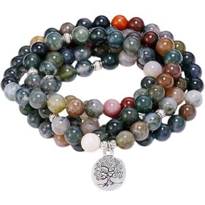 Marama - Mala Ketting Agaat - Tree of Life - edelstenen - elastisch - ook draagbaar als wikkelarmband - damesketting