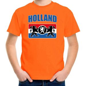 Oranje fan t-shirt voor kinderen - Holland met een Nederlands wapen - Nederland supporter - Koningsdag / EK / WK shirt / outfit 122/128