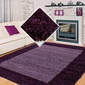 Flycarpets Candy Shaggy Vloerkleed - 200x200cm - Paars Lijstmotief - Hoogpolig