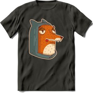 Hoodie fox T-Shirt Grappig | Dieren vos Kleding Kado Heren / Dames | Animal Skateboard Cadeau shirt - Donker Grijs - XL