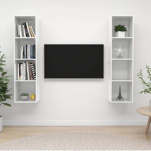 The Living Store tv-meubel set - Hoogglans wit - 37 x 37 x 142.5 cm (B x D x H)