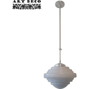 Art deco hanglamp York | Ø 30cm | wit | glas | staal | pendel lang verstelbaar | gispen / retro / jaren 30