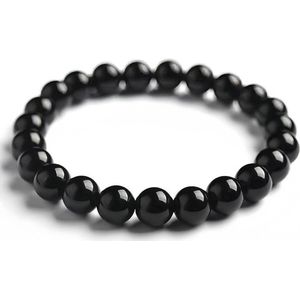 Zwarte toermalijn-armband van natuurlijk zwart obsidiaan 8 mm - Tibetaanse helende steen mala voor dames en heren