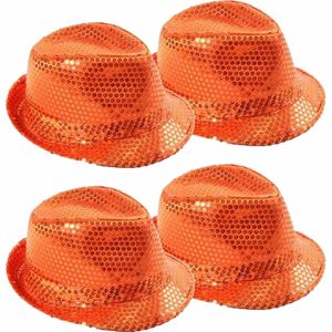 Trilby hoed met pailletten - 4x - oranje - glitter