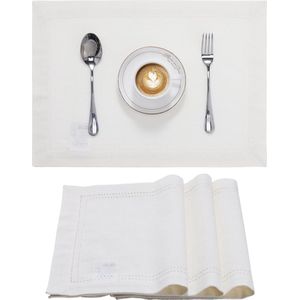 JEMIDI placemat set van 4 - Wasbare placemats - 100% Oeko-Tex gekeurd katoen - Grote onderzetters 33 x 48 cm - Onderlegger met gestikte zoom - Wit