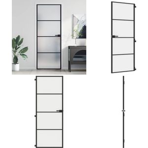 vidaXL Binnendeur smal 76x201,5 cm gehard glas en aluminium zwart - Binnendeur - Binnendeuren - Opdekdeur - Binnen Deur