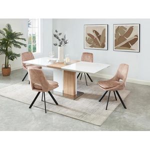 Vente-unique Set van 2 stoelen - Fluweel en metaal - Beige - KELINE L 48 cm x H 82 cm x D 59 cm