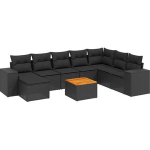 vidaXL Loungeset 9-delig - Poly Rattan - Inclusief Kussens