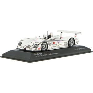 The 1:43 Diecast Modelcar of the Audi R8 , Audi Sport Japan Team Goh #5 of the 24H LeMans 2002. The drivers were Ara / Dalmas and Katoh. The manufacturer of the scalemodel is Minichamps.This model is only available online