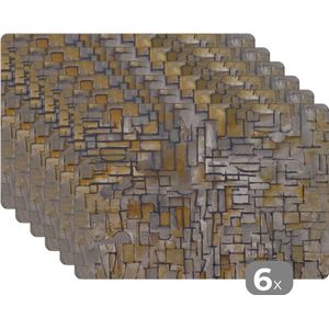 Placemats - Kunst - Schilderij - Goud - Zilver - Mondriaan - Placemat - Onderlegger - Onderleggers placemats - 45x30 cm - Kunststof placemat