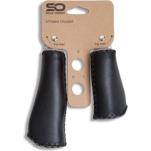 Luxe handvatten voor de fiets van echt leder in maat 135/92 mm, classy & cool black van Selle