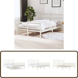 vidaXL Bedframe - Massief Grenenhout - Wit - 120x190 cm Klassieke Bed Frame - Houten Bed Frame - Massief Grenenhout Bed - Bed Frame Wit - Tweepersoons Bed Frame