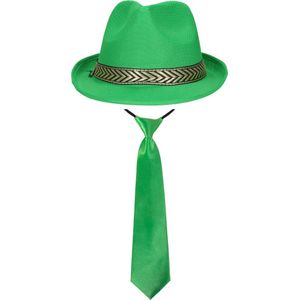 Toppers in concert - Carnaval verkleedset Greenman - hoed en party stropdas - groen - heren/dames - verkleedkleding accessoires