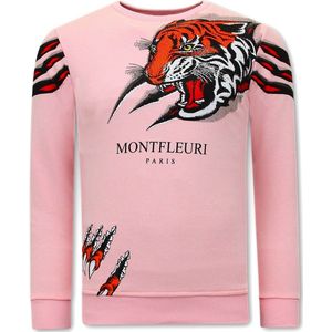 Heren Sweater met Print - Tiger Head - 3636 - Roze
