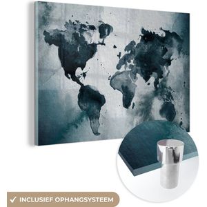 MuchoWow® Glasschilderij 90x60 cm - Schilderij acrylglas - Wereldkaart - Abstract - Waterverf - Foto op glas - Schilderijen