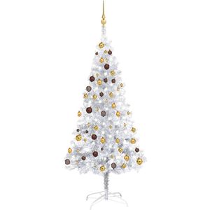 The Living Store Kunstkerstboom - Glanzend Zilver - 180 cm - MET LED-lichtslinger en Kerstballen