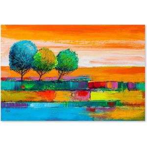 Graphic Message - Print op Dibond - Aluminium - Abstract Bomen Landschap - Oranje - 90x60 - Kunst