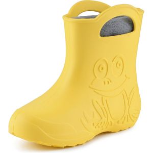 Ladeheid LA-CA-FrogWinter Kinder Regenlaarzen - Rubber - met Binnenschoen - EVA - Wasbare Binnenschoen - Geel/Grijs - 26/27