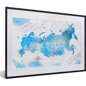 Fotolijst incl. Poster - Wereldkaarten - Rusland - Blauw - 60x40 cm - Posterlijst