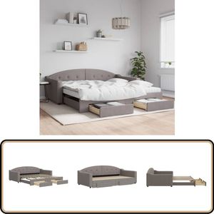 vidaXL Slaapbank met onderschuifbed - Taupe - 100x200 cm Slaapbank - Tweepersoonsbed - Opvouwbare Bank - Sofa Bed - Lounge Bank