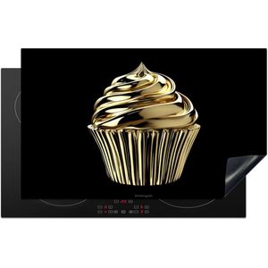KitchenYeah® Inductie beschermer 83x51.5 cm - Cupcake - Eten - Goud - Zwart - Kookplaataccessoires - Afdekplaat voor kookplaat - Inductiebeschermer - Inductiemat - Inductieplaat mat - Keuken decoratie