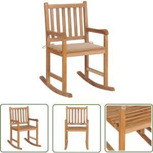 The Living Store Schommelstoel met beige kussen massief teakhout - Schommelstoel - Teak Meubels - Buitenschrijnwerk - Tuinset - Lounge Stoel