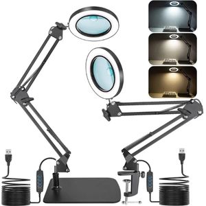 Vloer Loeplamp - Met Verlichting - Verstelbaar - Met Standaard - Vergrootglas - Tafelloep