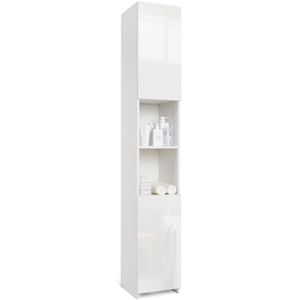 TheLau ® Moderne Hoge Badkamerkast met Verstelbare Opbergvakken en Hoogglansdeuren, Ideaal voor Kleine Ruimtes