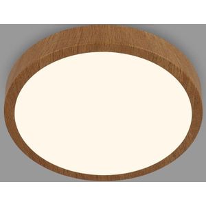 Briloner Leuchten -plafondlamp LED, plafondlamp hout, warm wit licht, opbouwlamp, opbouwlamp, houtlook, Ø380x50 mm