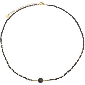 The Jewellery Club - Luna necklace black gold - Collier - Ketting - Vrouwen ketting - Kralen - Zwart - Stainless steel - 39 cm