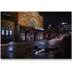 Midnacht op het spoor - Station Groningen - Foto op Plexiglas 90x60