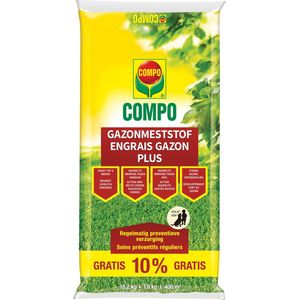 COMPO Gazonmeststof Plus - met indirecte werking tegen onkruid en mos - voedt tot 8 weken lang - zak 18,2 kg + 1,8 kg gratis (400 m²)