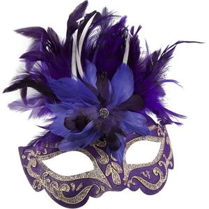Venetiaans masker glitter & veren paars