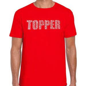 Glitter Topper t-shirt rood met steentjes/ rhinestones voor heren - Glitter kleding/ foute party outfit S