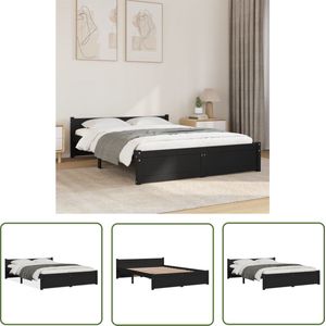 The Living Store Bedframe massief hout zwart 140x190 cm - Houten Bedframe - Massief Grenenhout - Bedframe Zwart - King Size Bed - Tweepersoons Bed