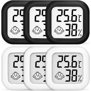 Digitale mini-thermometer en hygrometer voor binnen - Set van 6 voor temperatuur- en luchtvochtigheidsmeting