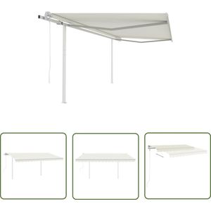 The Living Store Luifel automatisch uittrekbaar met palen 4x3 m crèmekleurig - Zonneluifel - Buitenuitzet - Veranda Scherm - Overkapping - Parasol