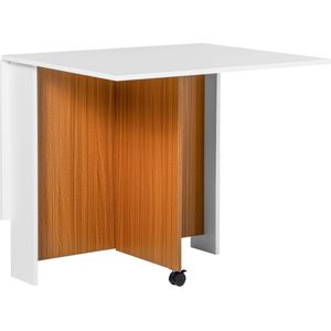 HOMCOM - Eettafel - Opklapbaar - Kleur Wit en Bruin - Materiaal Spaanplaat