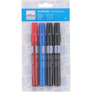 Office essentials permanent markers | 4 stuks | 1x rood 1x blauw 2x zwart | Kantoor artikelen | Markeerstift | Permanente stift