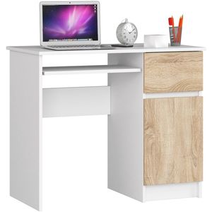 Bureau Rechts PIKSEL / Computerbureau / Computer Tafel / Bureautafel Rechts / Wit – Sonoma Eik / 90 x 77 x 50 cm